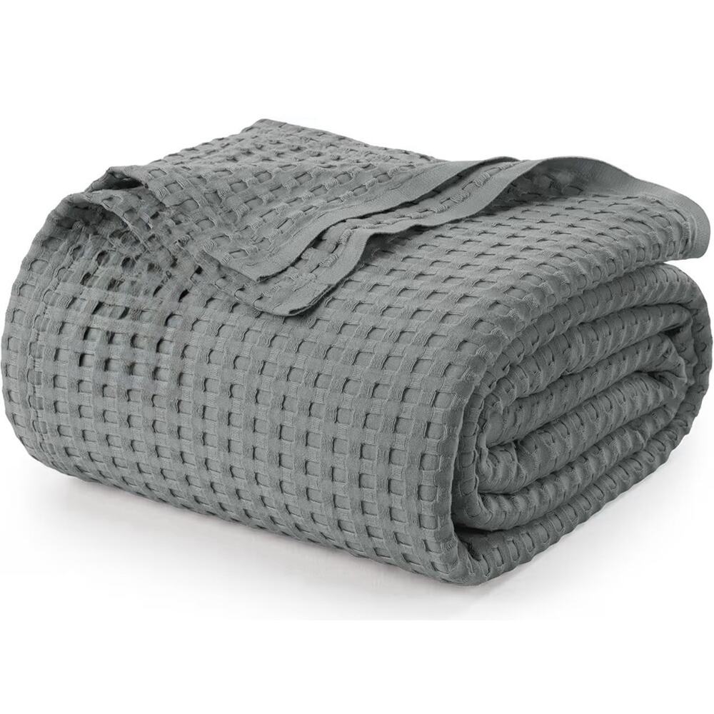 Utopia Bedding Twin Size 100% Cotton Waffle Weave Blanket Cool Grey 90x72in NWOT